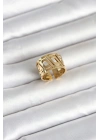 Mey İthalat® 316L Çelik Gold Renk Geometrik Model Kadın Yüzük