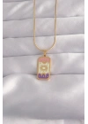 Mey İthalat® 316L Çelik Gold Renk Karışık Mineli Ay Figür Tarot Kolye