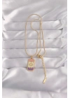 Mey İthalat® 316L Çelik Gold Renk Karışık Mineli Ay Figür Tarot Kolye
