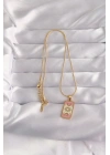 Mey İthalat® 316L Çelik Gold Renk Karışık Mineli Ay Figür Tarot Kolye