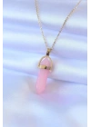 Mey İthalat® 316L Çelik Gold Renk Kristal Pembe Taş Model Kadın kolye