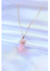 Mey İthalat® 316L Çelik Gold Renk Kristal Pembe Taş Model Kadın kolye