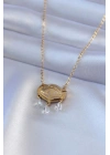 Mey İthalat® 316L Çelik Gold Renk Lotus Model Zirkon Taşlı Kadın Kolye