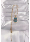 Mey İthalat® 316L Çelik Gold Renk Mavi Mineli El Figür Tarot Kolye