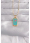 Mey İthalat® 316L Çelik Gold Renk Mavi Mineli Tarot Kolye