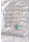 Mey İthalat® 316L Çelik Gold Renk Mavi Mineli Tarot Kolye