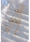 Mey İthalat® 316L Çelik Gold Renk Minimal Beyaz Sedefli Yonca Kolye