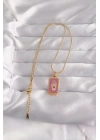 Mey İthalat® 316L Çelik Gold Renk Mor Mineli El Figür Tarot Kolye