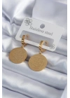 Mey İthalat® 316L Çelik Gold Renk Pentagram İşleme Model Kadın Küpe