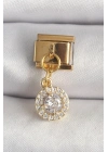 Mey İthalat® 316L Çelik Gold Renk Sallantı Daire Zirkon Taşlı Nomination Charm