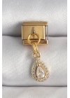 Mey İthalat® 316L Çelik Gold Renk Sallantı Damla Zirkon Taşlı Nomination Charm