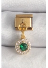 Mey İthalat® 316L Çelik Gold Renk Sallantı Yeşil Zirkon Taşlı Nomination Charm