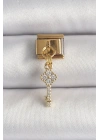 Mey İthalat® 316L Çelik Gold Renk Sallantı Zirkon Taşlı Anahtar Model Nomination Charm