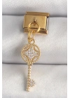 Mey İthalat® 316L Çelik Gold Renk Sallantı Zirkon Taşlı Anahtar Model Nomination Charm