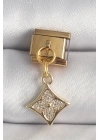 Mey İthalat® 316L Çelik Gold Renk Sallantı Zirkon Taşlı Çiçek İşlemeli Nomination Charm