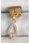 Mey İthalat® 316L Çelik Gold Renk Sallantı Zirkon Taşlı Damla Model Nomination Charm