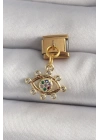 Mey İthalat® 316L Çelik Gold Renk Sallantı Zirkon Taşlı Göz Model Nomination Charm