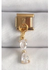 Mey İthalat® 316L Çelik Gold Renk Sallantı Zirkon Taşlı Kurdele Model Nomination Charm