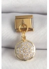 Mey İthalat® 316L Çelik Gold Renk Sallantı Zirkon Taşlı Yonca Model Nomination Charm