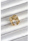 Mey İthalat® 316L Çelik Gold Renk Yelpaze Model Kadın Yüzük