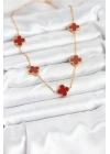 Mey İthalat® 316L Çelik Gold Renk Zincir Bordo Yonca Kadın Kolye