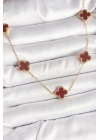 Mey İthalat® 316L Çelik Gold Renk Zincir Bordo Yonca Model Kadın Kolye