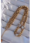 Mey İthalat® 316L Çelik Gold Renk Zirkon Taşlı Kalp Model Zincir Kolye