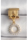 Mey İthalat® 316L Çelik Gold Renk Zirkon Taşlı Sallantı Güneş Model Nomination Charm