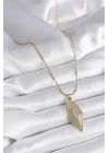 Mey İthalat® 316L Çelik Gold Renk Zirkon Taşlı Vintage Model Kadın Kolye