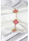 Mey İthalat® 316L Çelik Gold Zincir Pembe Yonca Renk Bileklik