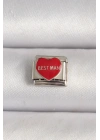 Mey İthalat® 316L Çelik Gümüş Renk Best Man Yazılı Kırmızı Kalp İşlemeli Nomination Charm