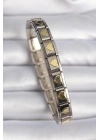 Mey İthalat® 316L Çelik Gümüş Renk Gold Kalp İşleme Nomination Charm Bileklik