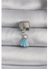 Mey İthalat® 316L Çelik Gümüş Renk Mavi Renk Sallantı Elbise Model Nomination Charm