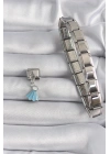 Mey İthalat® 316L Çelik Gümüş Renk Mavi Renk Sallantı Elbise Model Nomination Charm