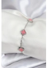 Mey İthalat® 316L Çelik Gümüş Renk Pembe Baby Boy Yonca Kadın Bileklik
