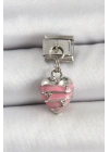 Mey İthalat® 316L Çelik Gümüş Renk Pembe Kalp Model Nomination Charm