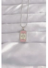 Mey İthalat® 316L Çelik Gümüş Renk Pembe Mineli Ay Figür Tarot Kolye