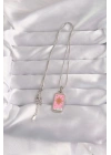 Mey İthalat® 316L Çelik Gümüş Renk Pembe Mineli Güneş Model Tarot Kolye