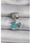 Mey İthalat® 316L Çelik Gümüş Renk Sallantı Mavi Balina Model Nomination Charm