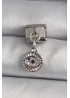 Mey İthalat® 316L Çelik Gümüş Renk Sallantı Zirkon Taşlı Göz Model Nomination Charm
