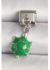 Mey İthalat® 316L Çelik Gümüş Renk Yeşil Kaplumbağa Model Nomination Charm