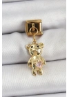 Mey İthalat® 316L Çelik Sallantılı Zirkon Taşlı Ayıcık Model Gold Renk Nomination Charm