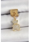 Mey İthalat® 316L Çelik Sallantılı Zirkon Taşlı Ayıcık Model Gold Renk Nomination Charm