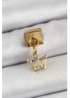 Mey İthalat® 316L Çelik Sallantılı Zirkon Taşlı Kraliçe Tacı Model Gold Renk Nomination Charm