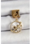 Mey İthalat® 316L Çelik Sallantılı Zirkon Taşlı Satürn Model Gold Renk Nomination Charm