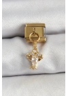 Mey İthalat® 316L Çelik Sallantılı Zirkon Taşlı Yengeç Model Gold Renk Nomination Charm
