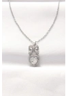 Mey İthalat® 316L Çelik Silver Renk Zirkon Taşlı Kalpli Fiyonk Kolye