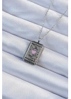 Mey İthalat® 316L Çelik Zincir Eskitme Gümüş Renk Pembe Mineli Kalp Figürlü Tarot Kolye