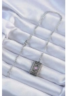 Mey İthalat® 316L Çelik Zincir Eskitme Gümüş Renk Pembe Mineli Kalp Figürlü Tarot Kolye