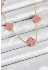 Mey İthalat® 316L Çelik Zincir Gold Pembe Renk Yonca Kadın Kolye